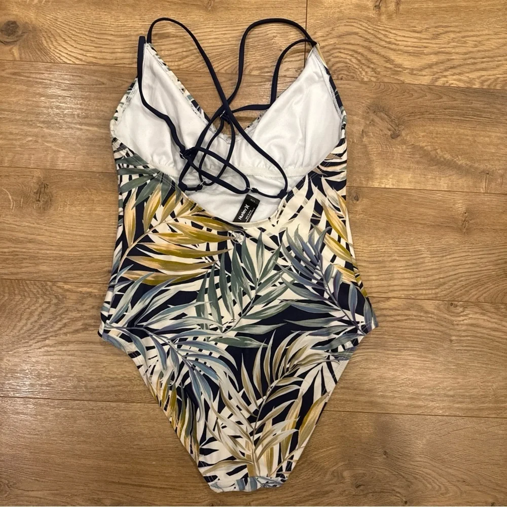 Hurley Women's 4 Way Stretch Multi Color Palm  One Piece UPF 50+ Swimsuit  Sz L